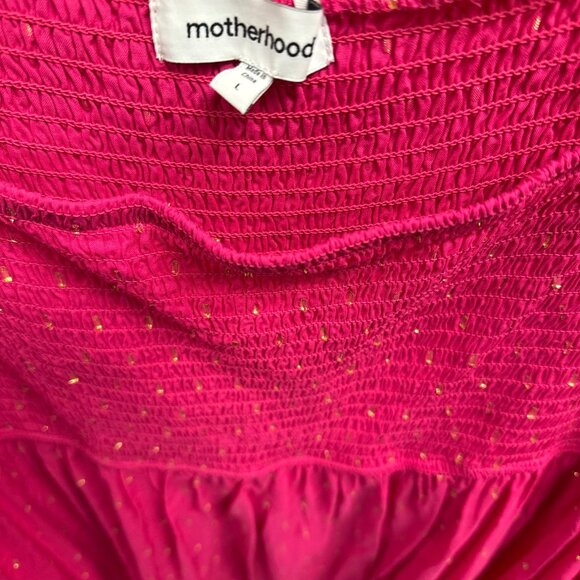 Motherhood Maternity Metallic Dot Smocked Boho Blouse In Vibrant Pink With Gold - Picture 2 of 6